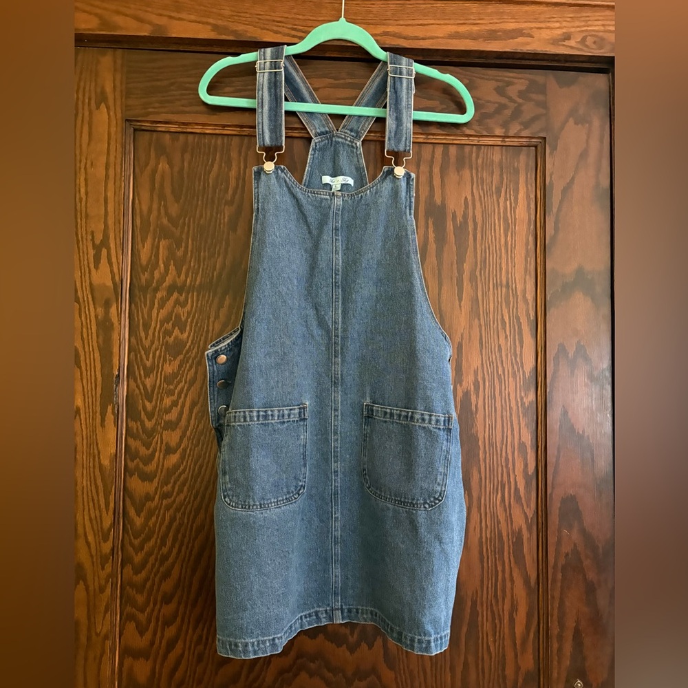 She + Sky Denim Overall Dress Jumper Pinafore Size Large